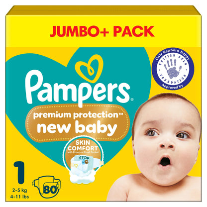 New Baby Size 1 80 Nappies Jumbo+ Pack by Pampers