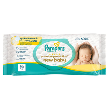 Premium Protection New Baby Wipes 60 by Pampers