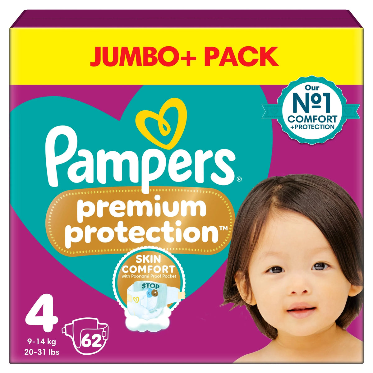 Premium Protection Size 4 62 Nappies by Pampers