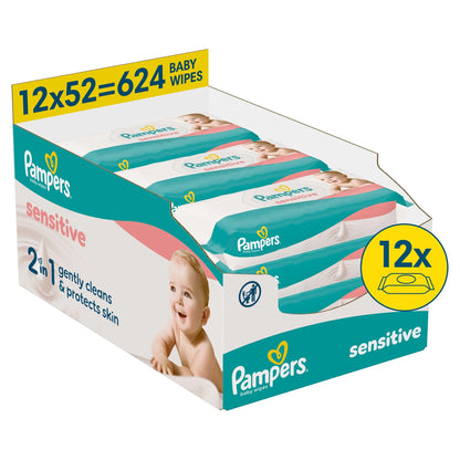 Sensitive Baby Wipes 0% Plastic 12x52 by Pampers