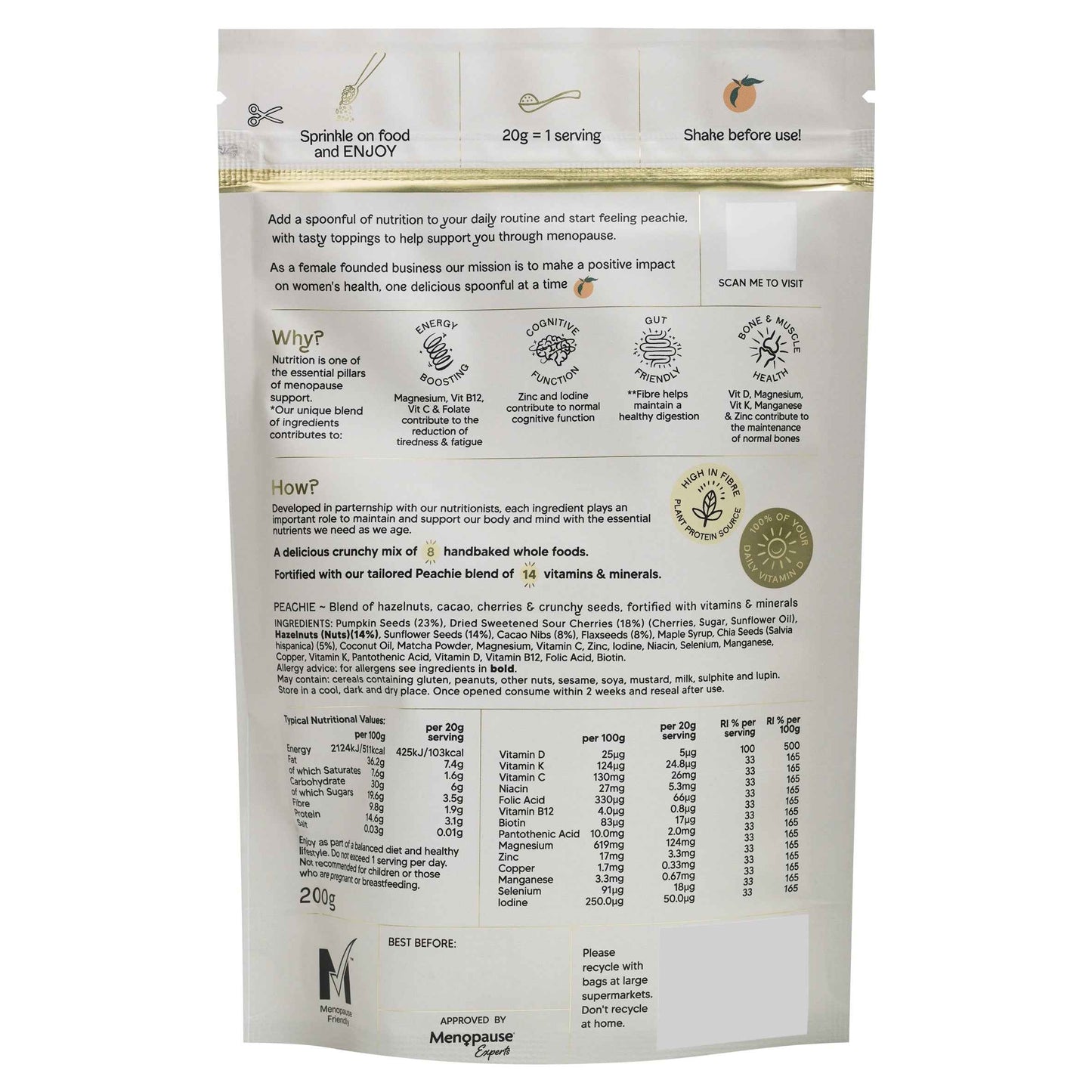 Hazelnut, Cacao & Cherry Toppings For Menopause 200g by peachie