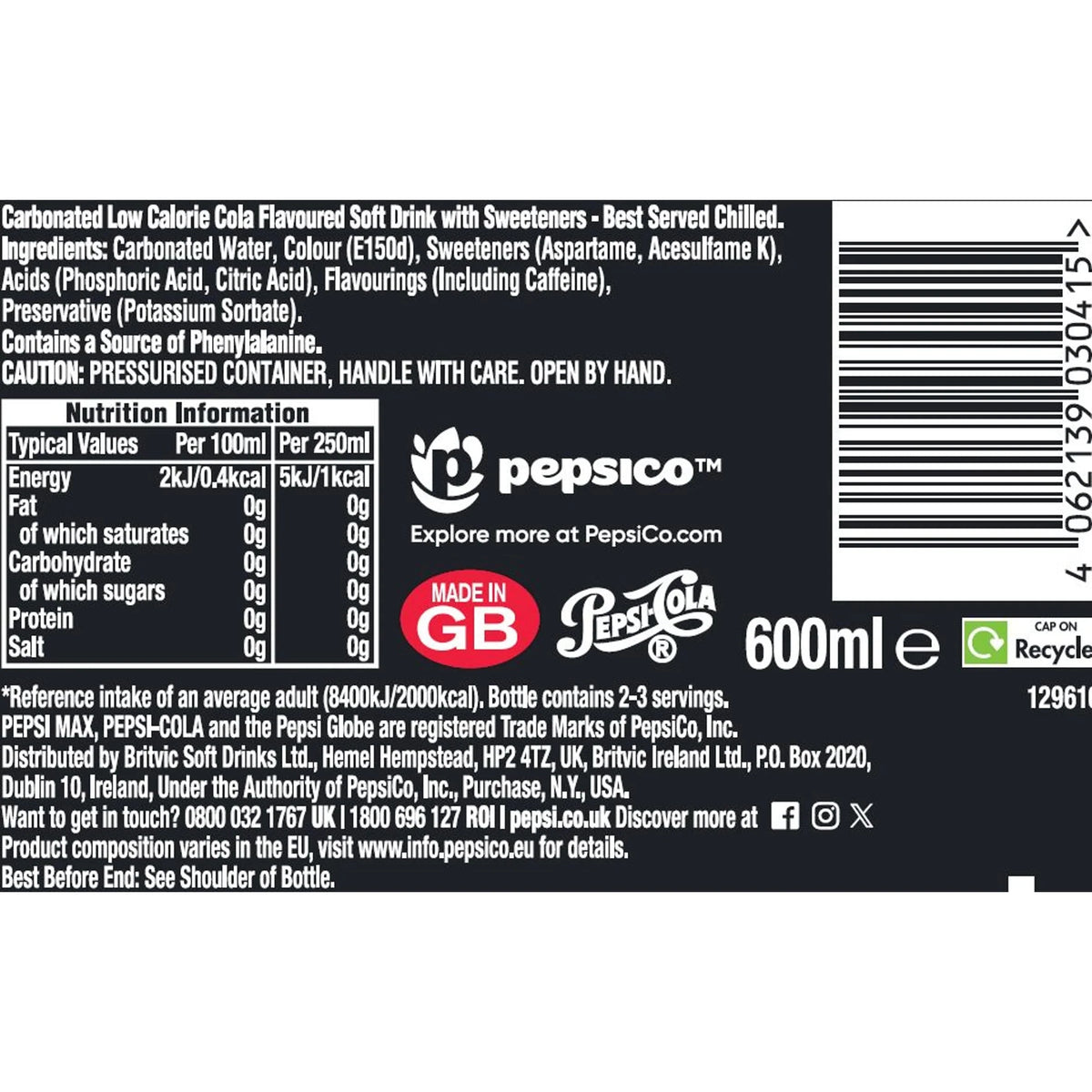 Max No Sugar 600ml by PEPSI