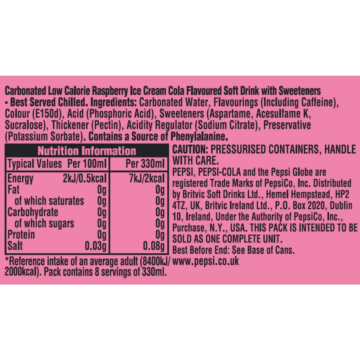Raspberry Ripple Flavour 8 X 330ml by PEPSI