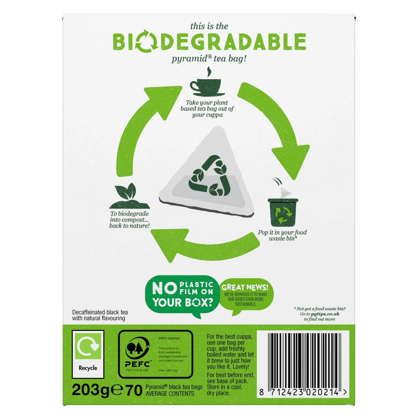 Decaf Black Tea 70 Tea Bags 203g by PG TIPS