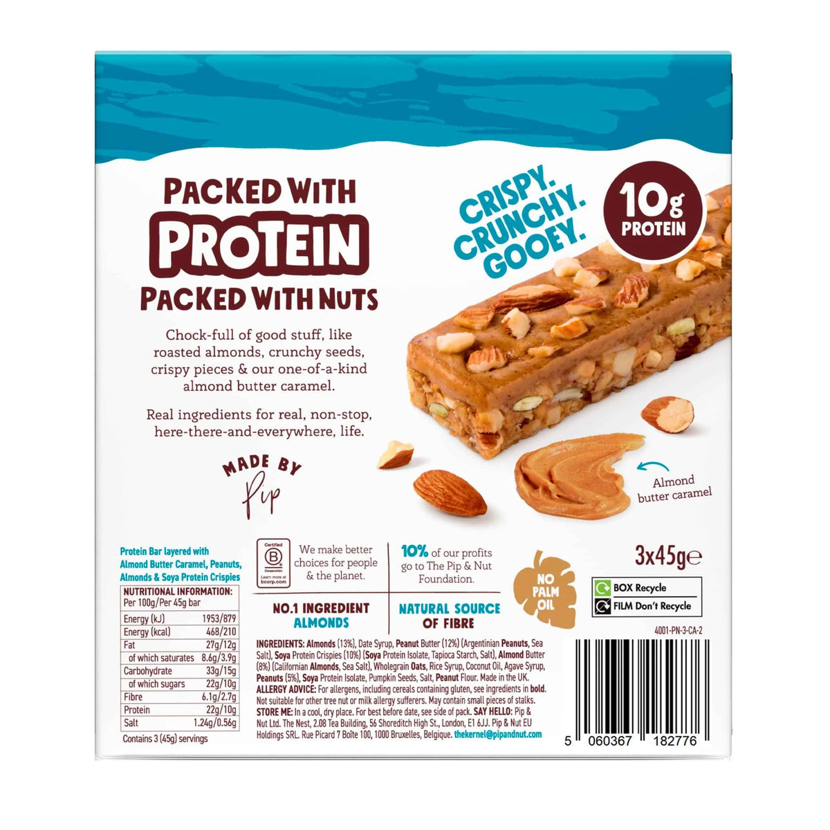 Protein Caramel Almond Bars 3x45g by Pip & Nut