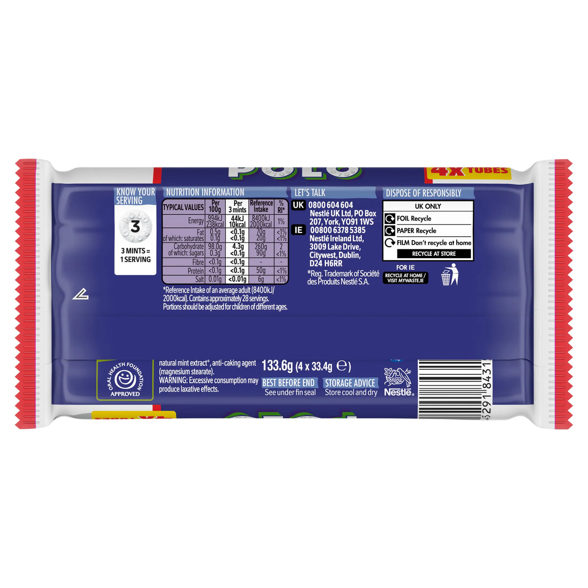Sugar Free Extra Strong Tube 4 X 33.4g by POLO at The British Vault