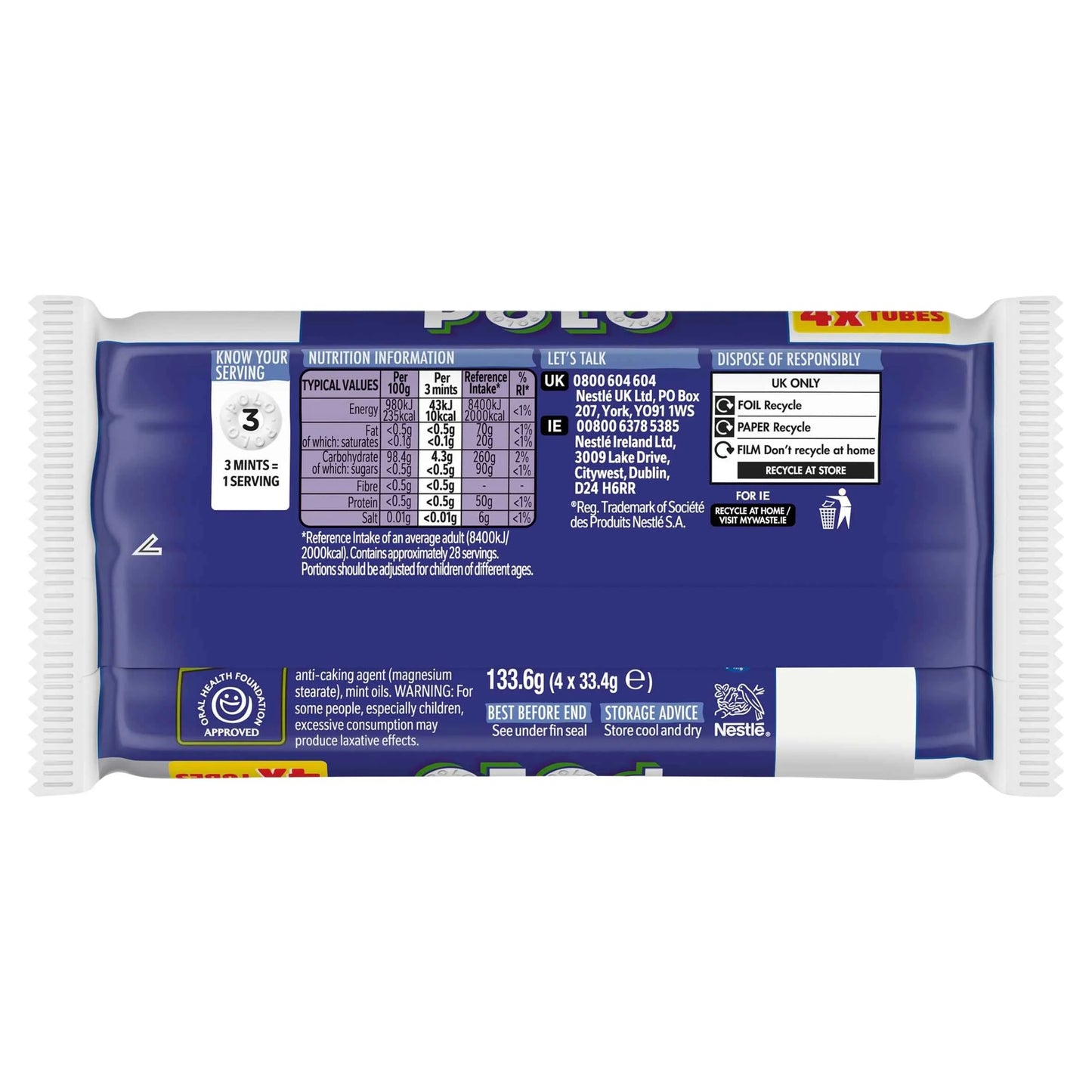 Sugar Free Mint Tube Multipack 33.4g 4 by POLO