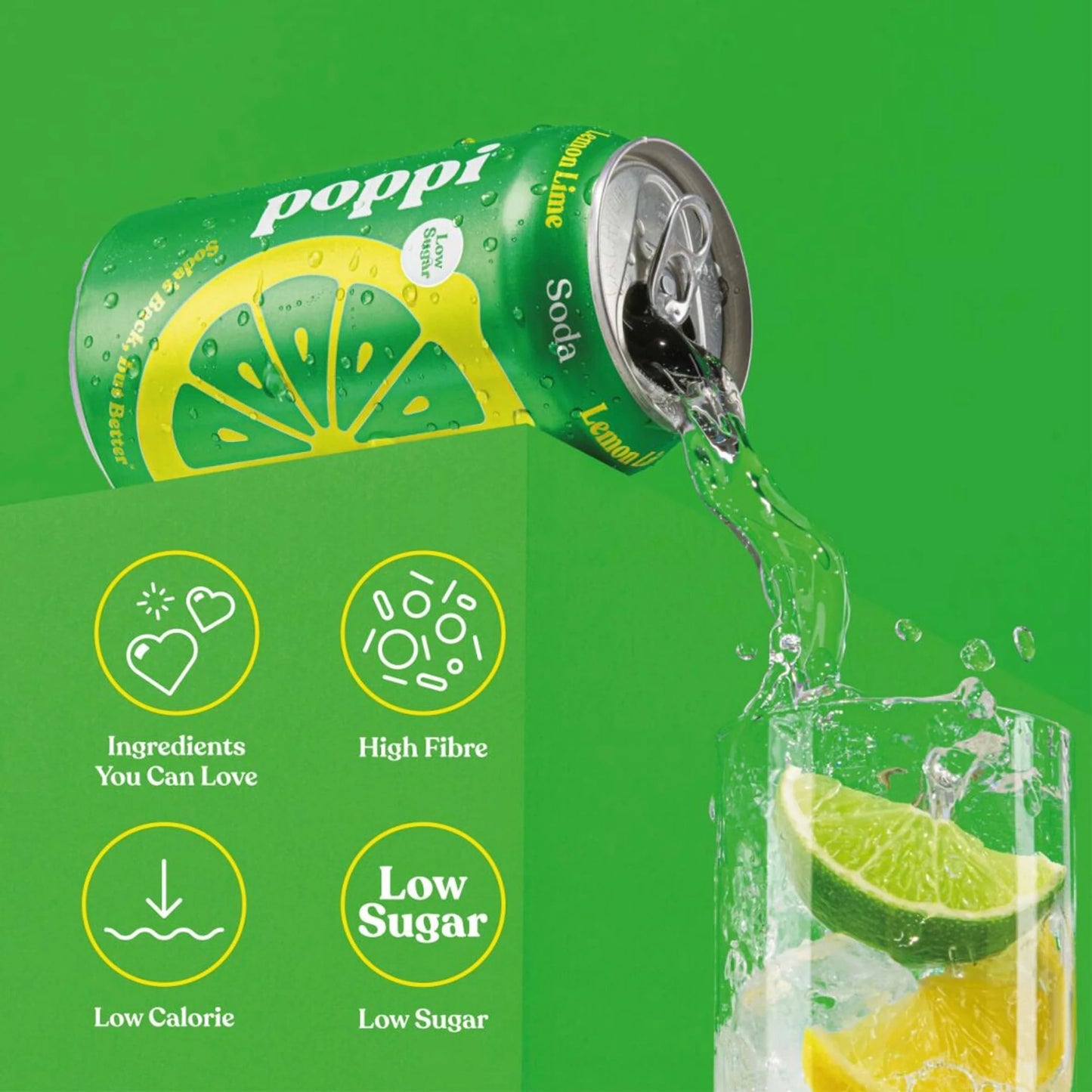 Lemon & Lime Soda Cans 4x330ml by poppi