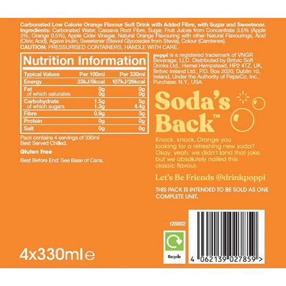 Orange Soda Cans 4x330ml by poppi