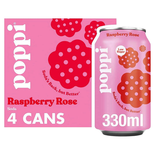 Raspberry & Rose Soda Cans 4x330ml by poppi