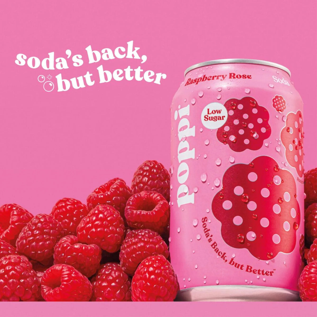 Raspberry & Rose Soda Cans 4x330ml by poppi