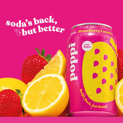 Strawberry & Lemon Soda Can 330ml by poppi