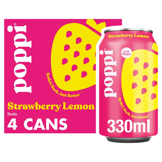 Strawberry & Lemon Soda Cans 4x330ml by poppi