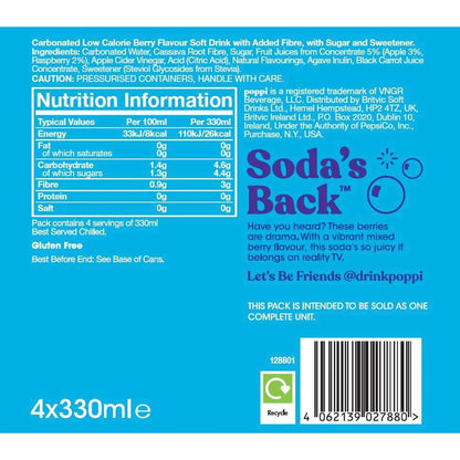 Wild Berry Soda Cans 4x330ml by poppi