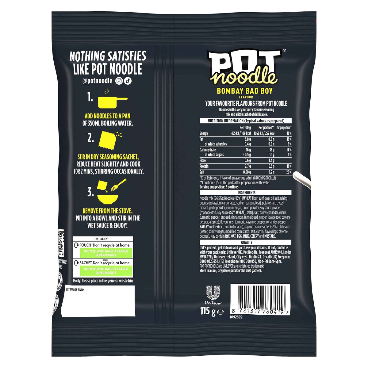 Bombay Badboy Instant Noodles 115g by POT NOODLE