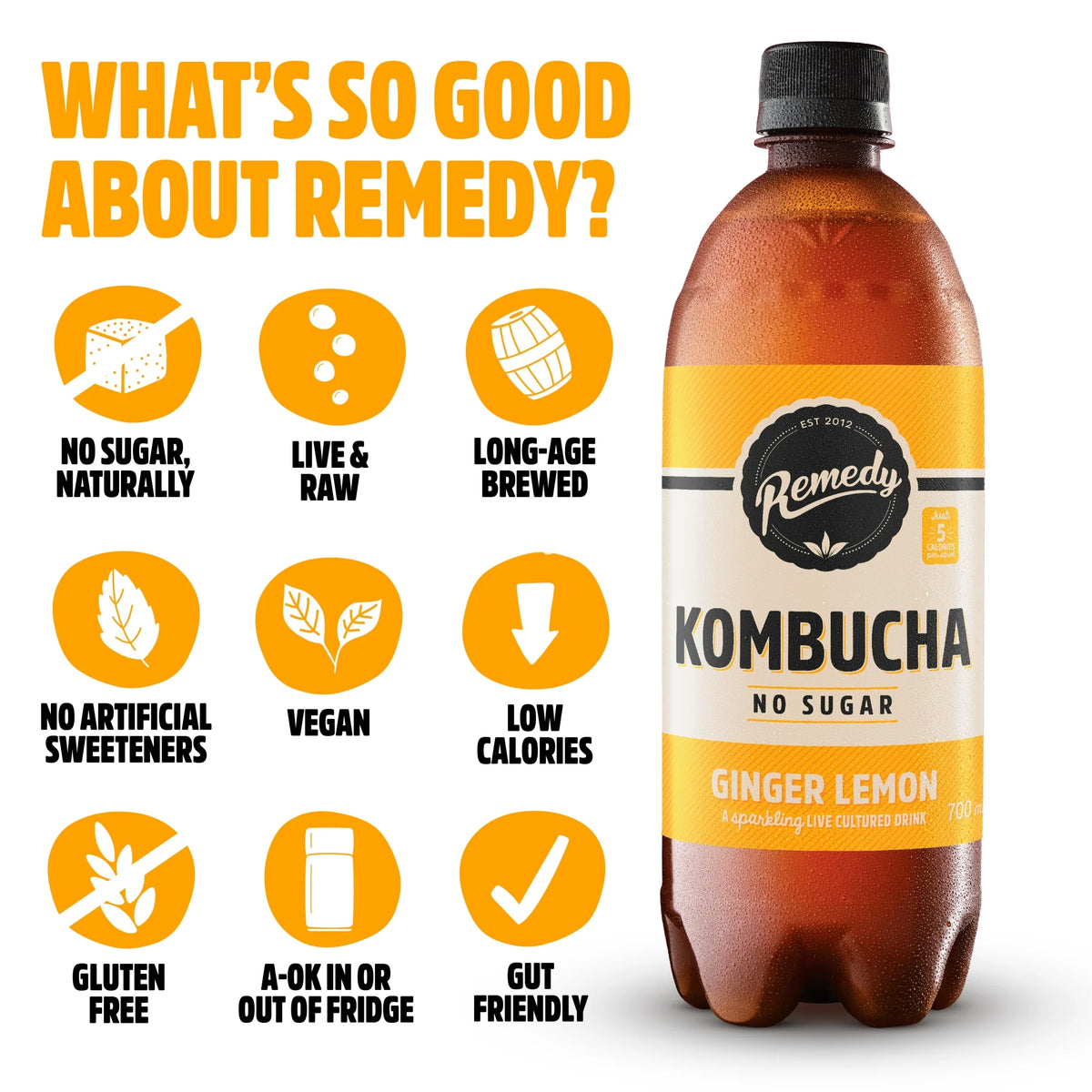 Kombucha Ginger Lemon 700ml by REMEDY