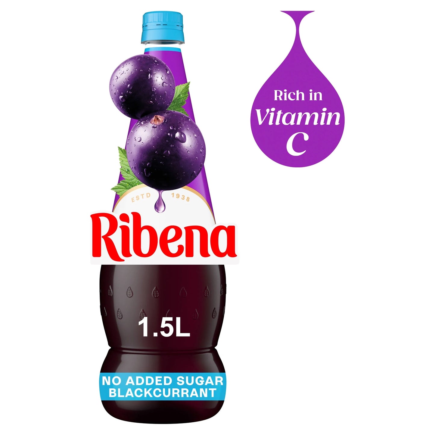 Blackcurrant Squash No Added Sugar 1.5l by RIBENA