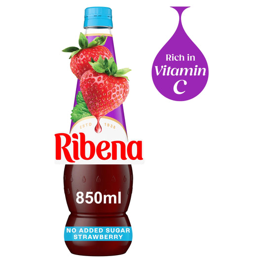 Strawberry Squash No Added Sugar 850ml by RIBENA