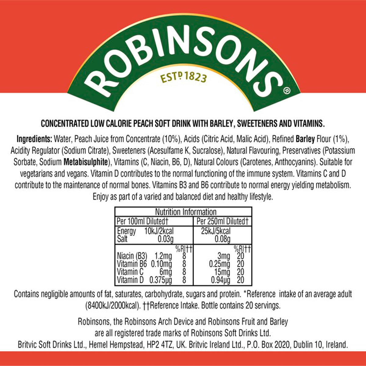 Fruit & Barley With Vitamins Peach by ROBINSONS