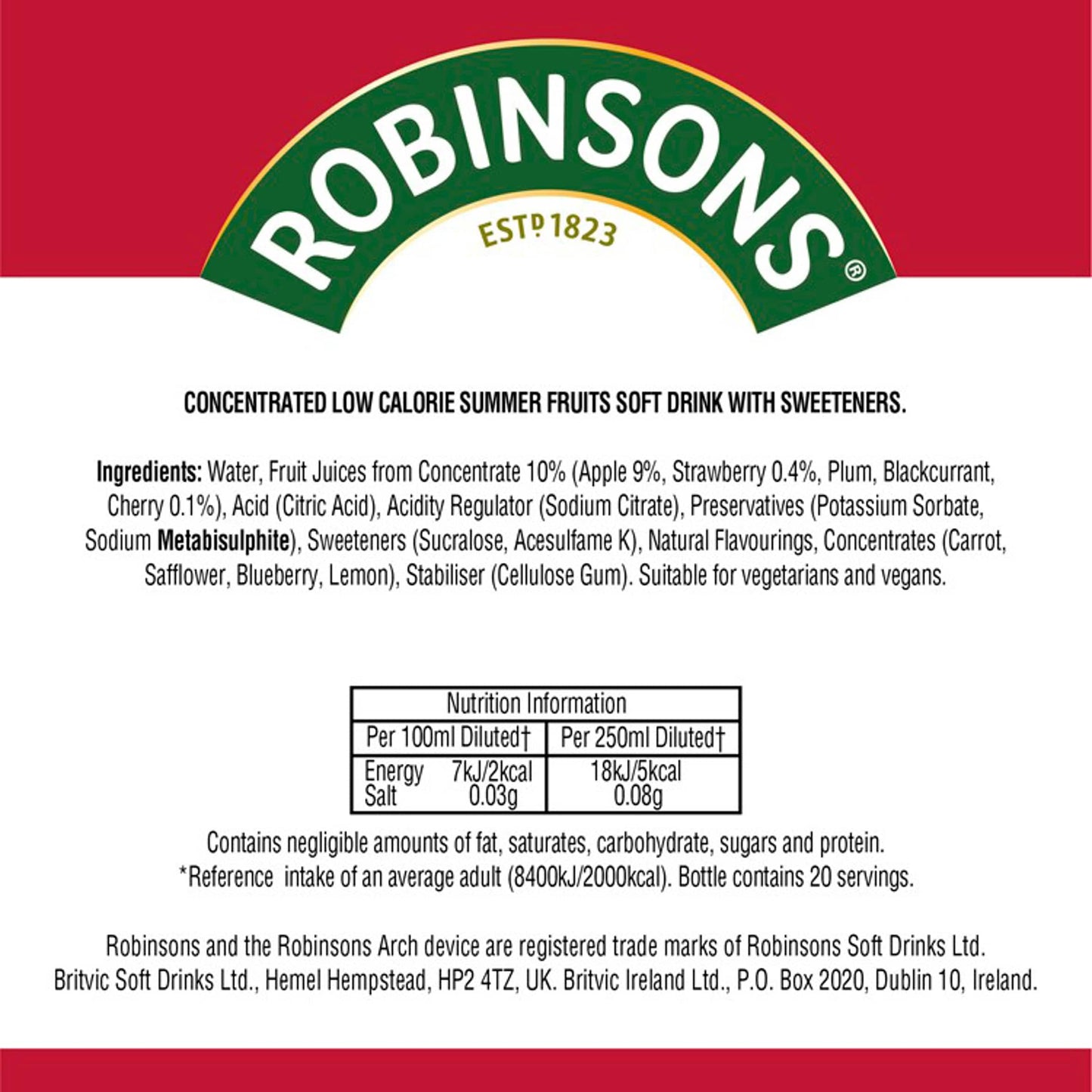 Summer Fruits No Added Sugar Squash by ROBINSONS