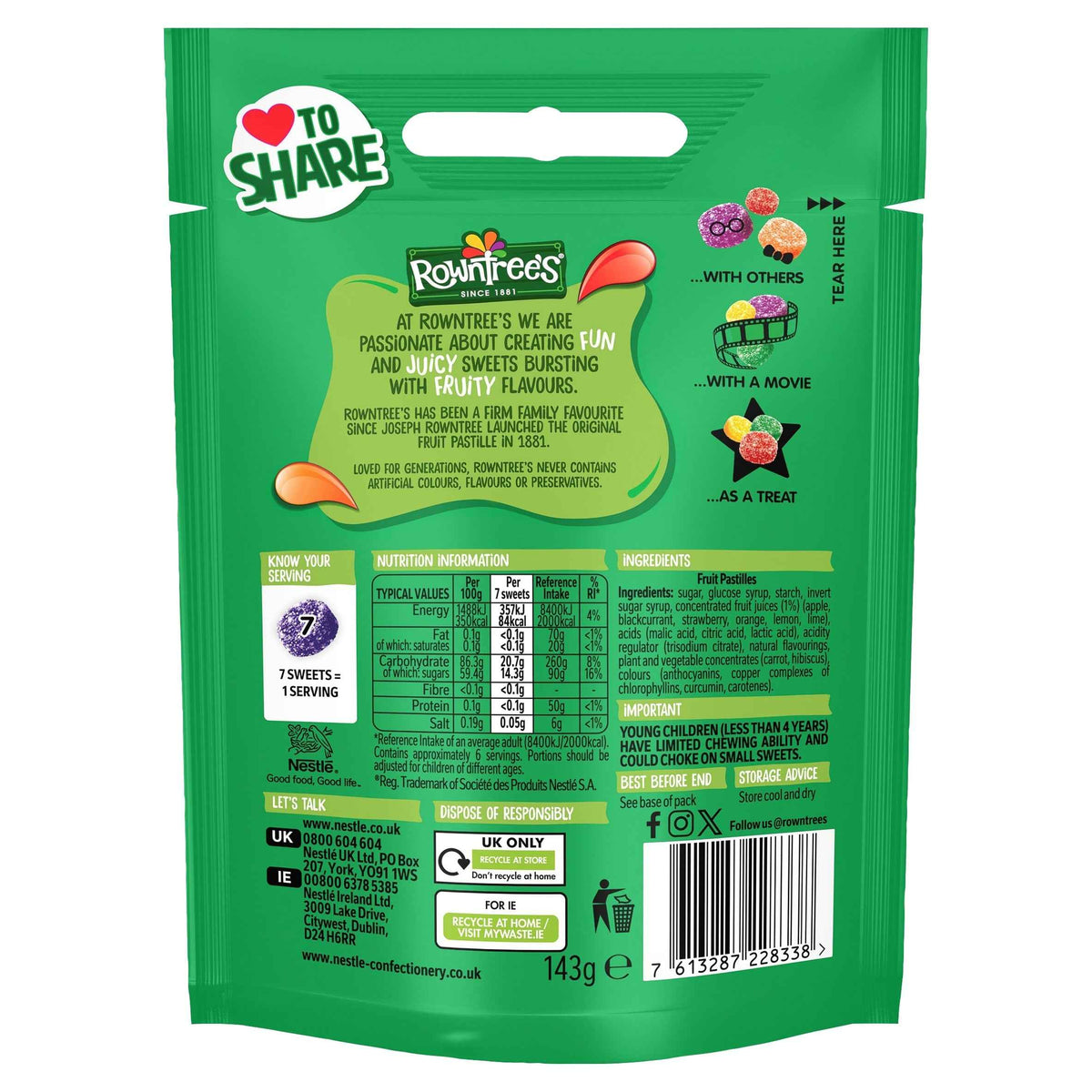 Rowntree's Fruit Pastilles Sweets Sharing Bag by ROWNTREES