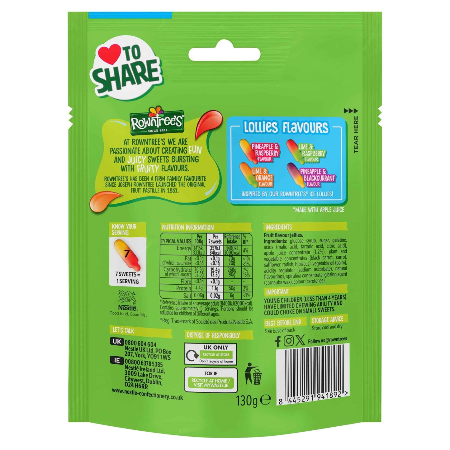 Fruit Pastilles Lollies 130g by ROWNTREES