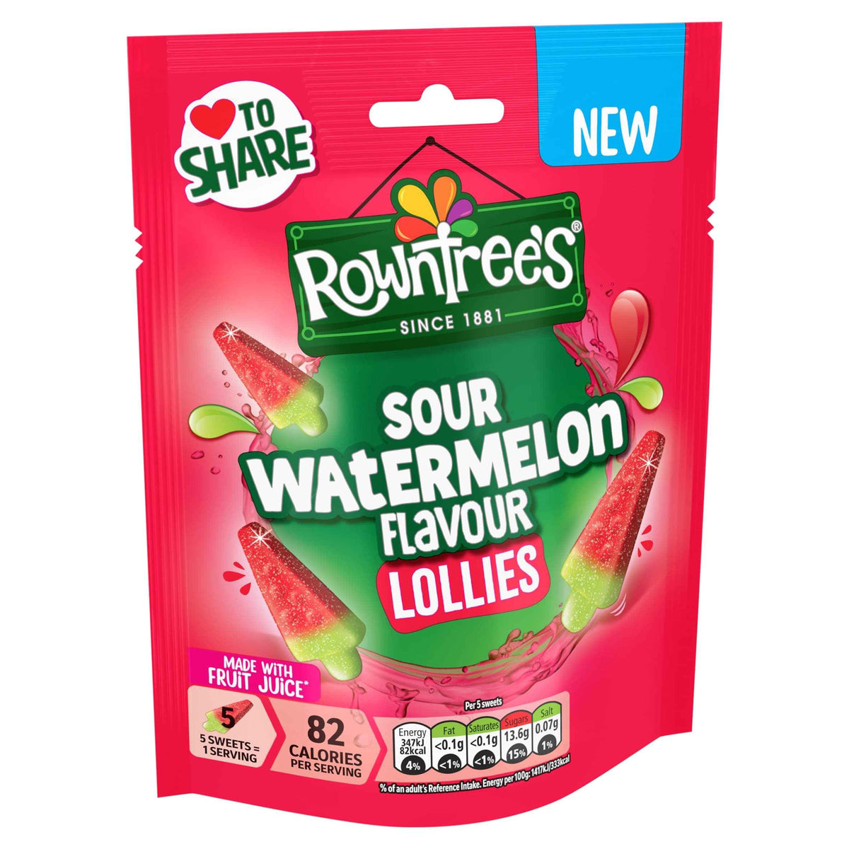 Sour Watermelon Flavour Lollies 130g by ROWNTREES