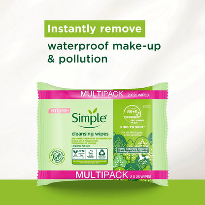 Cleansing Biodegradable Wipes 2x25 Pack by SIMPLE
