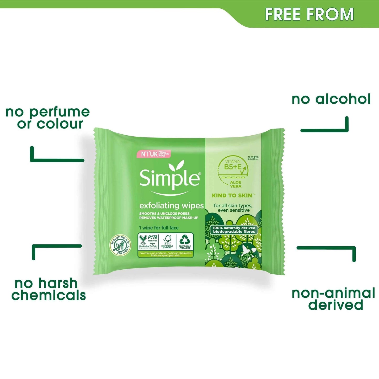 Kind To Skin Exfoliating Wipes 20 Pack by SIMPLE