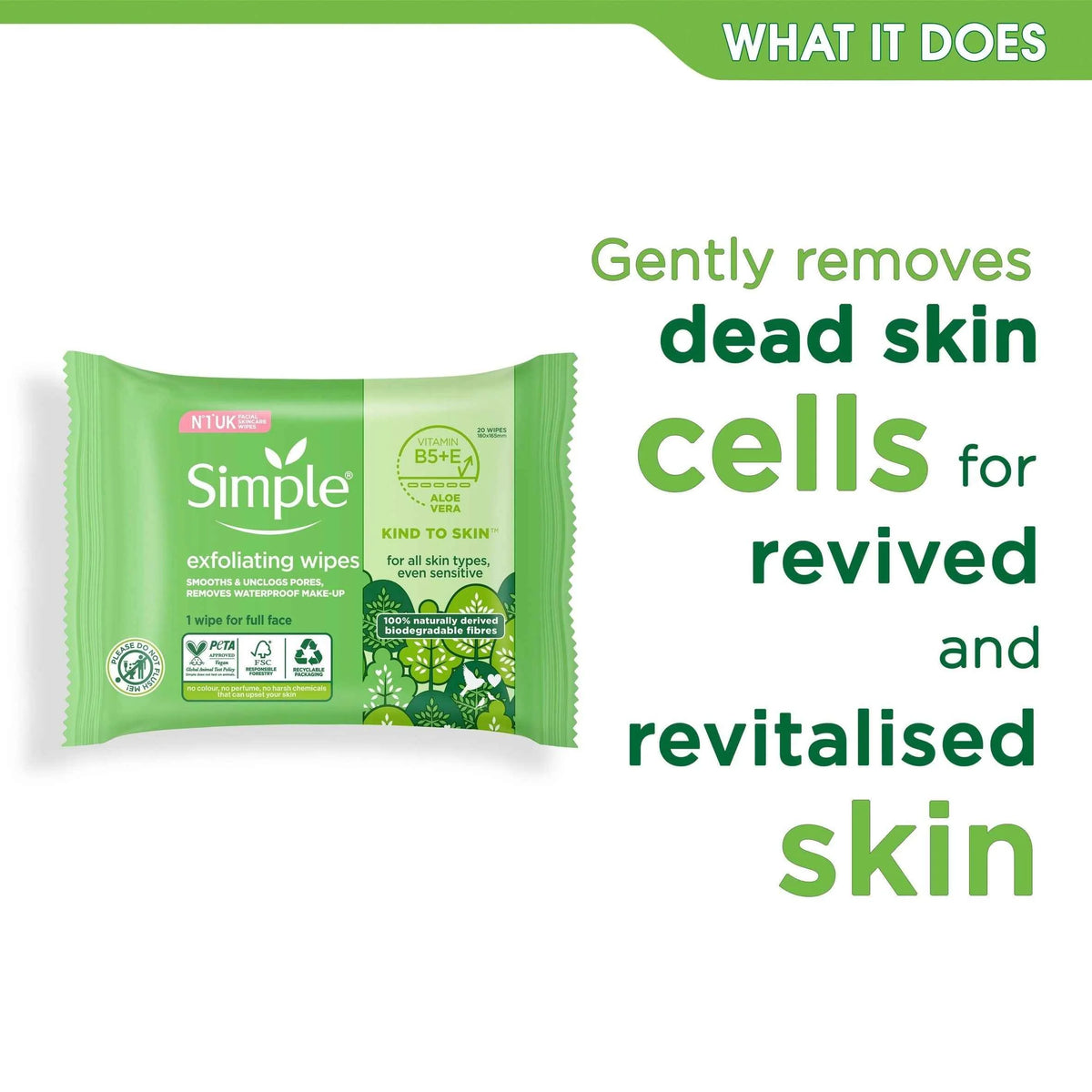 Kind To Skin Exfoliating Wipes 20 Pack by SIMPLE