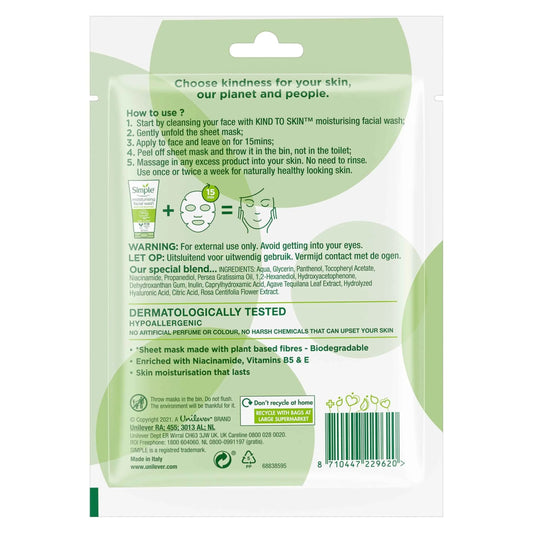 Kind To Skin Rich Moisture Sheet Mask by SIMPLE