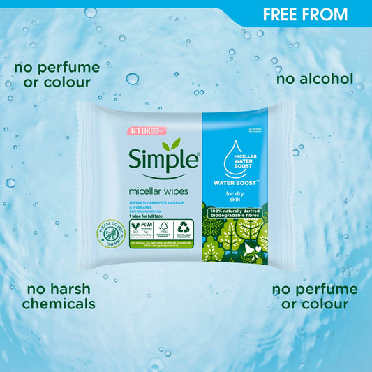 Sensitive Skin Micellar Wipes 20 Pack by SIMPLE