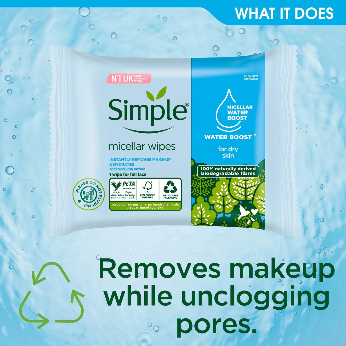 Sensitive Skin Micellar Wipes 20 Pack by SIMPLE