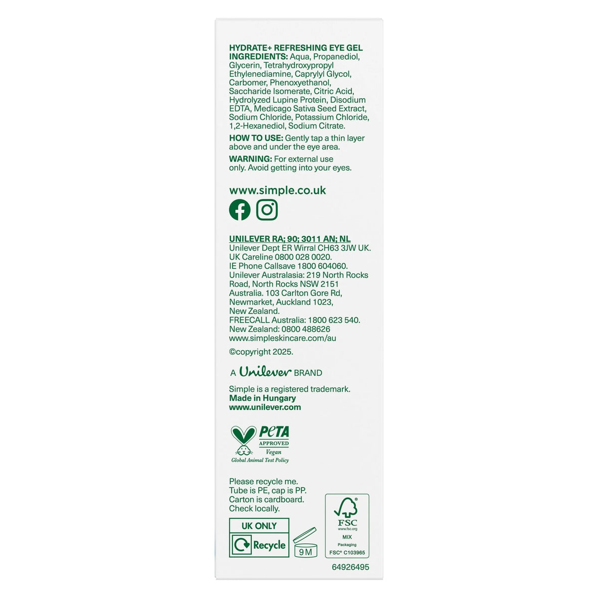 Waterboost Hydrating Eye Gel 25ml by SIMPLE