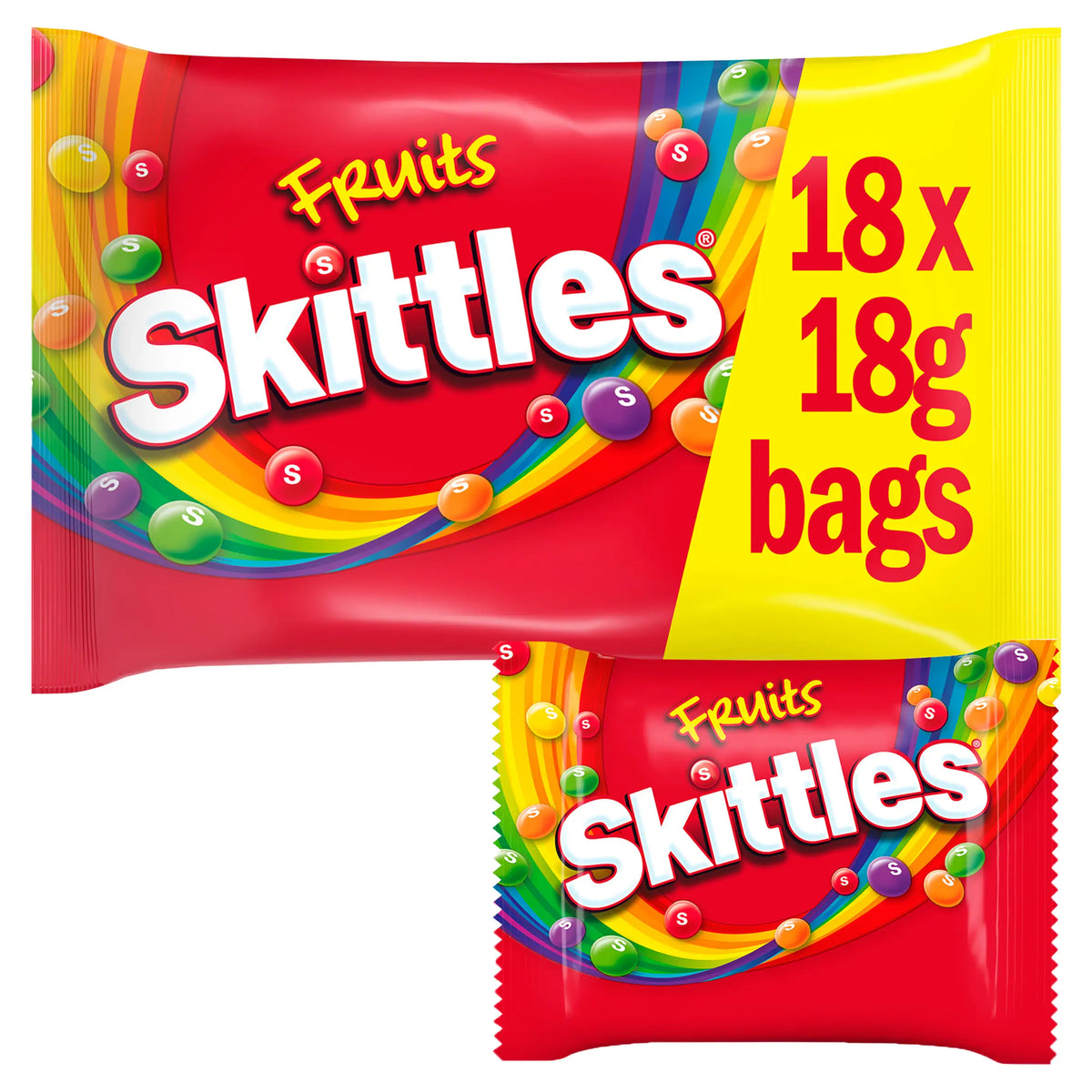 Fruits Sweets 18 Fun Size Bags 324g by SKITTLES at The British Vault