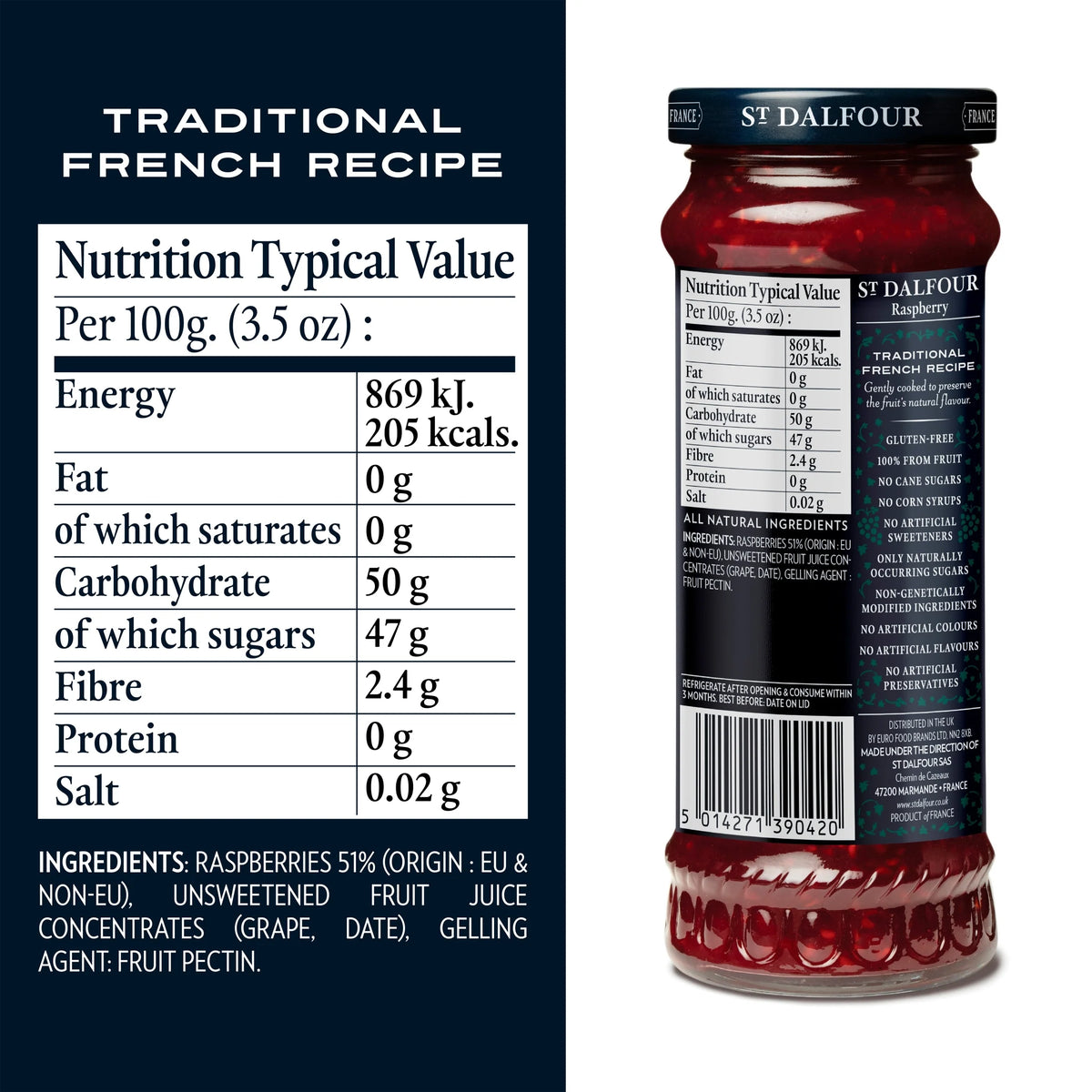 Raspberry Fruit Spread 284g by ST DALFOUR