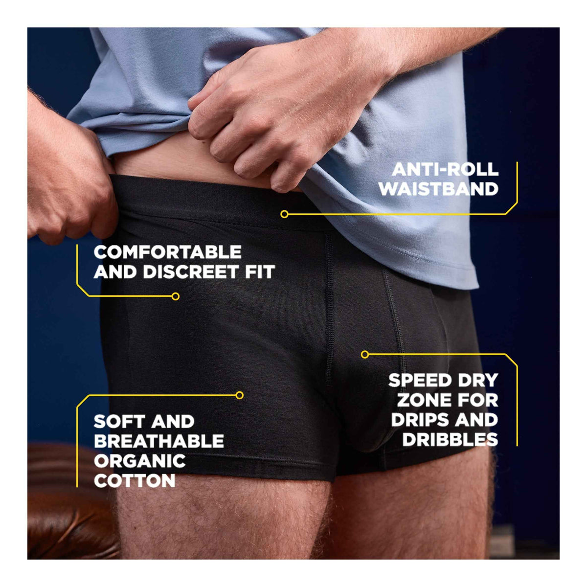 Men Washable Incontinence Boxer Black by TENA