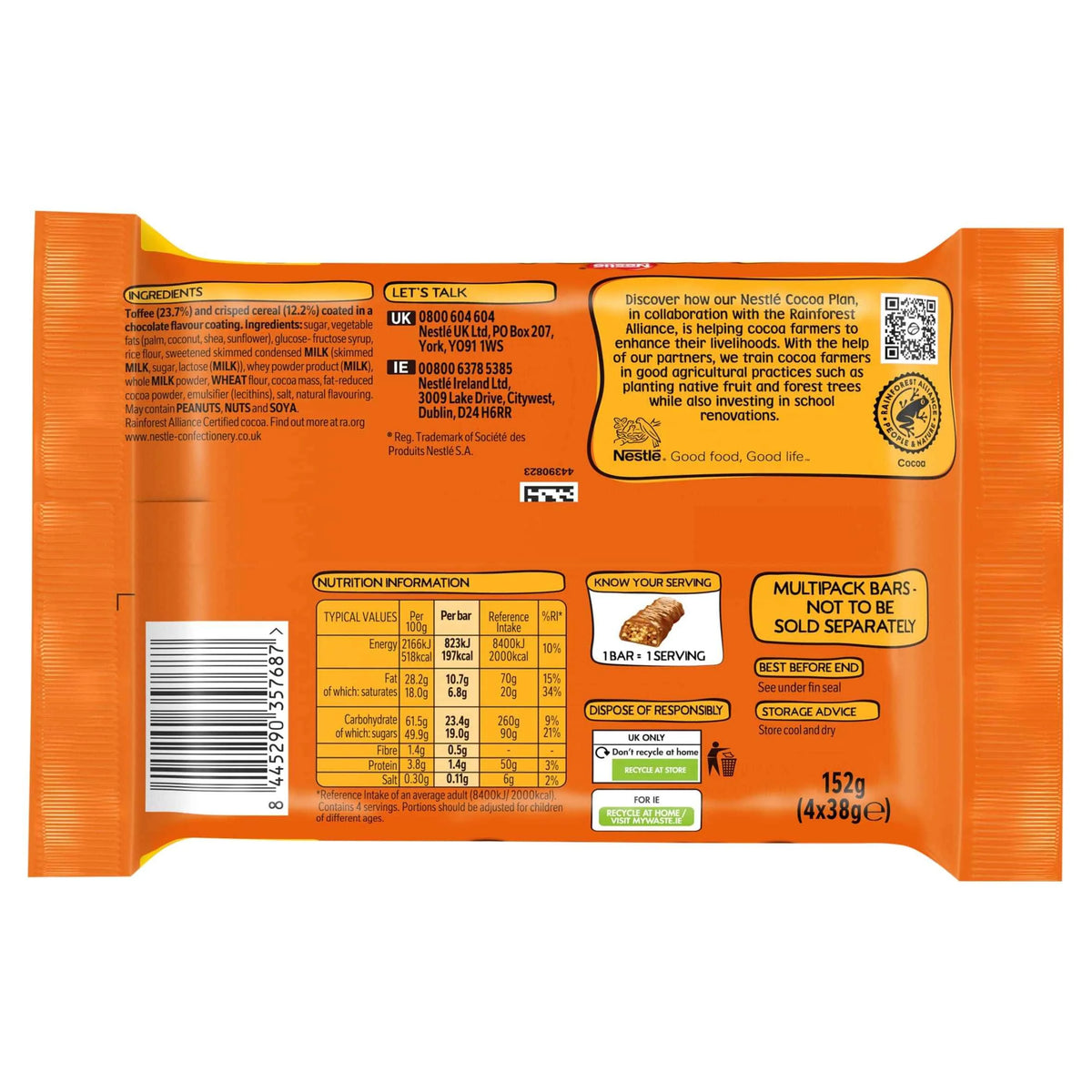 Toffee Crisp Biscuit Bar 4 Pack Multipack 152g by Nestle