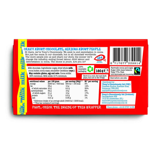 Chocolonely Milk Chocolate 180g by TONY'S