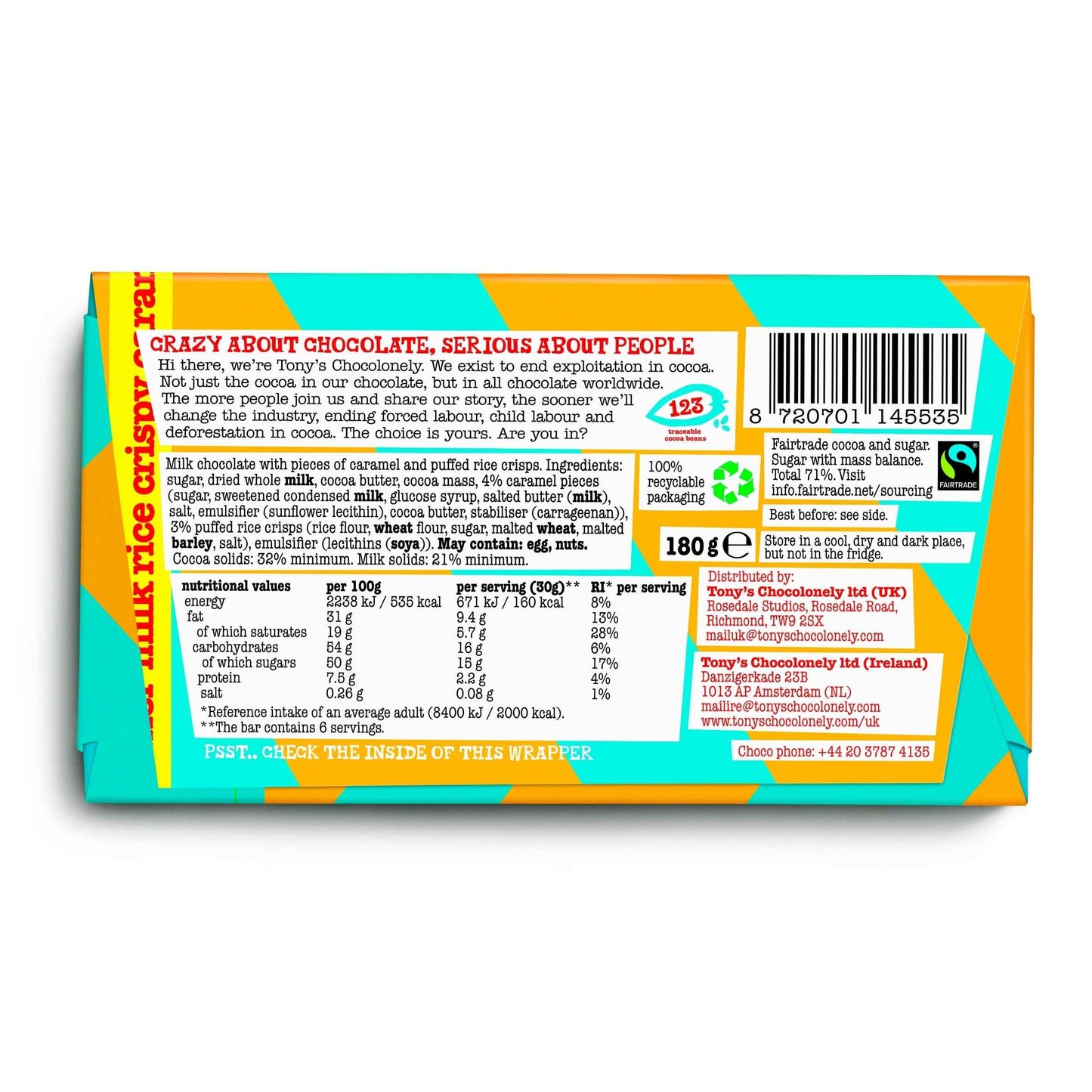 Tonys Chocolonely Milk Chocolate Rice Crisp by TONY'S