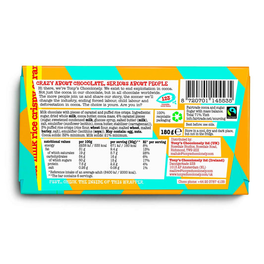 Tonys Chocolonely Milk Chocolate Rice Crisp by TONY'S