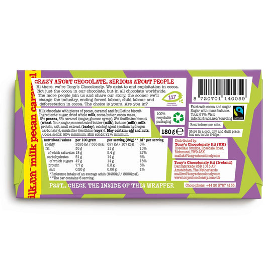 Tonys Chocolonely Milk Pecan Caramel Crunch 180g by TONY'S