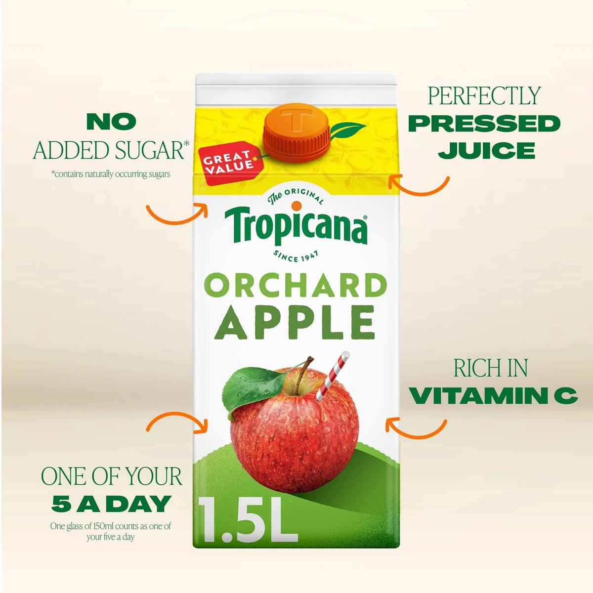 Pressed Apple Fruit Juice 1.5l by TROPICANA