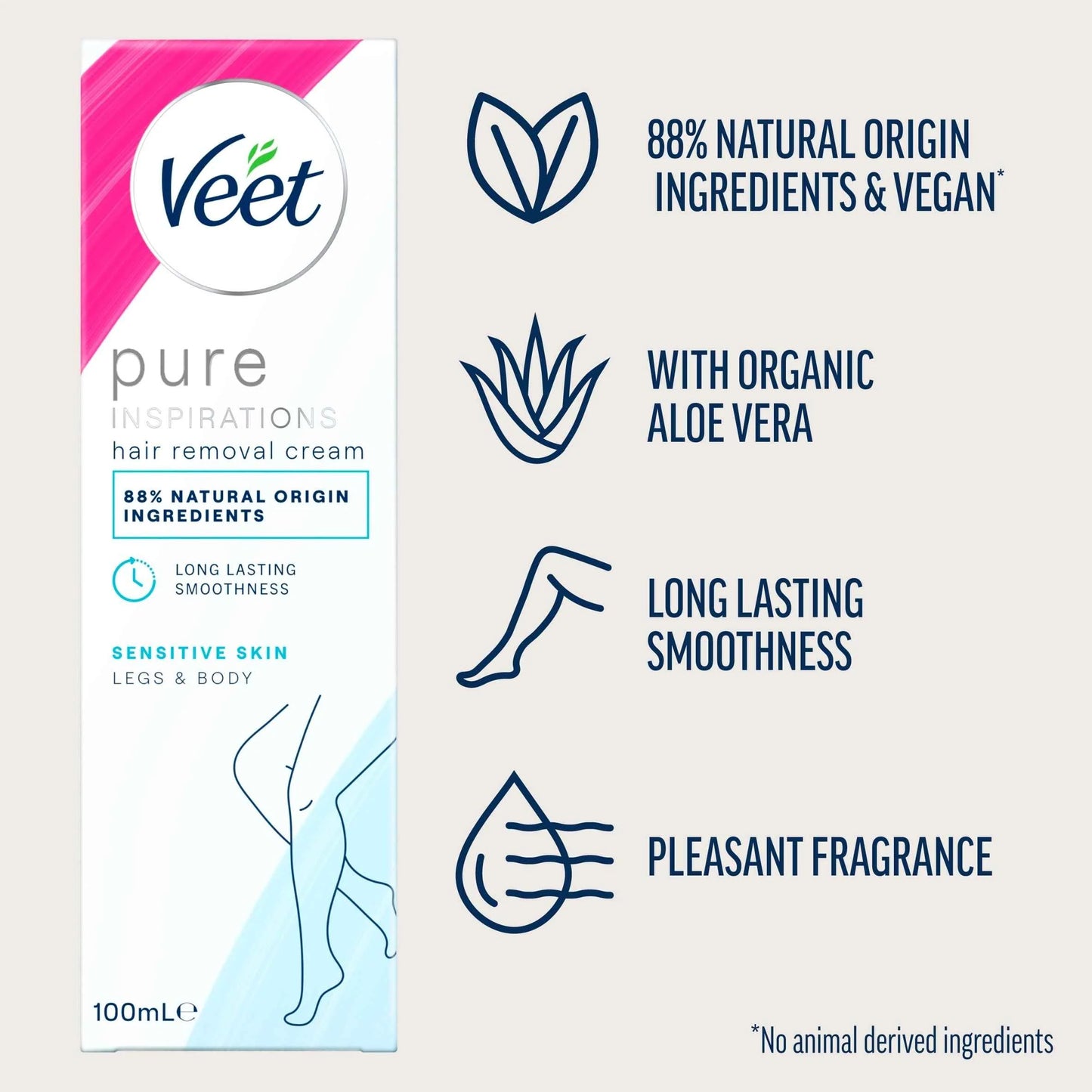Pure Hair Removal Cream Legs & Body Sensitive 100ml by VEET