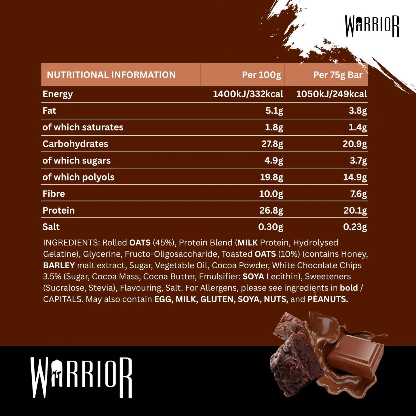 Raw Prtn Flapjack Chocolate Brownie by WARRIOR