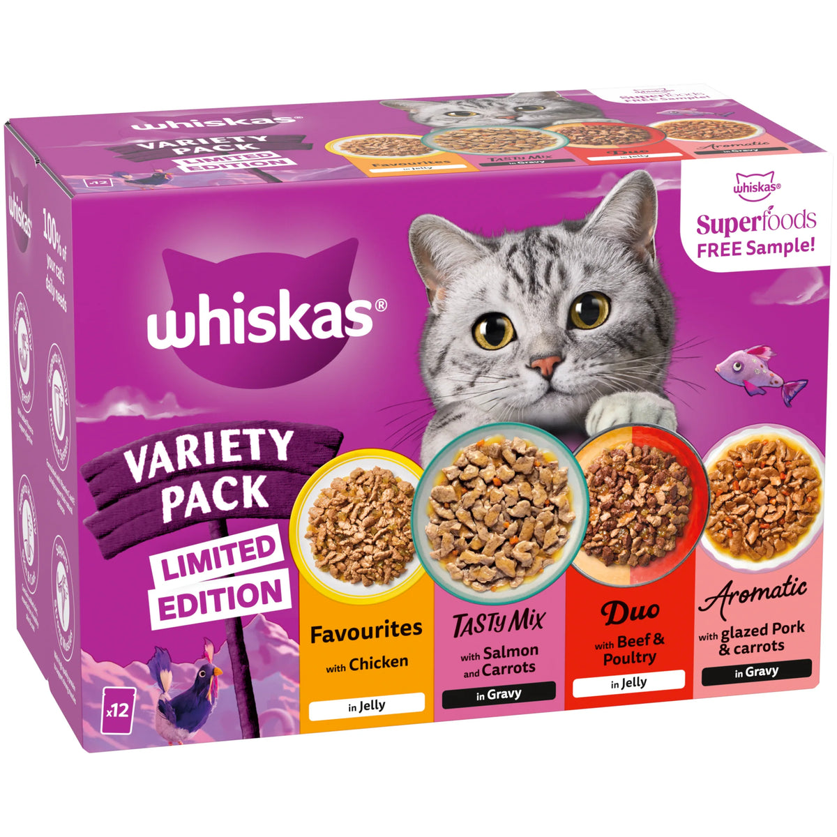 1+ Wet Cat Food Pouches Variety Pack In Gravy And Jelly 12 by whiskas at The British Vault