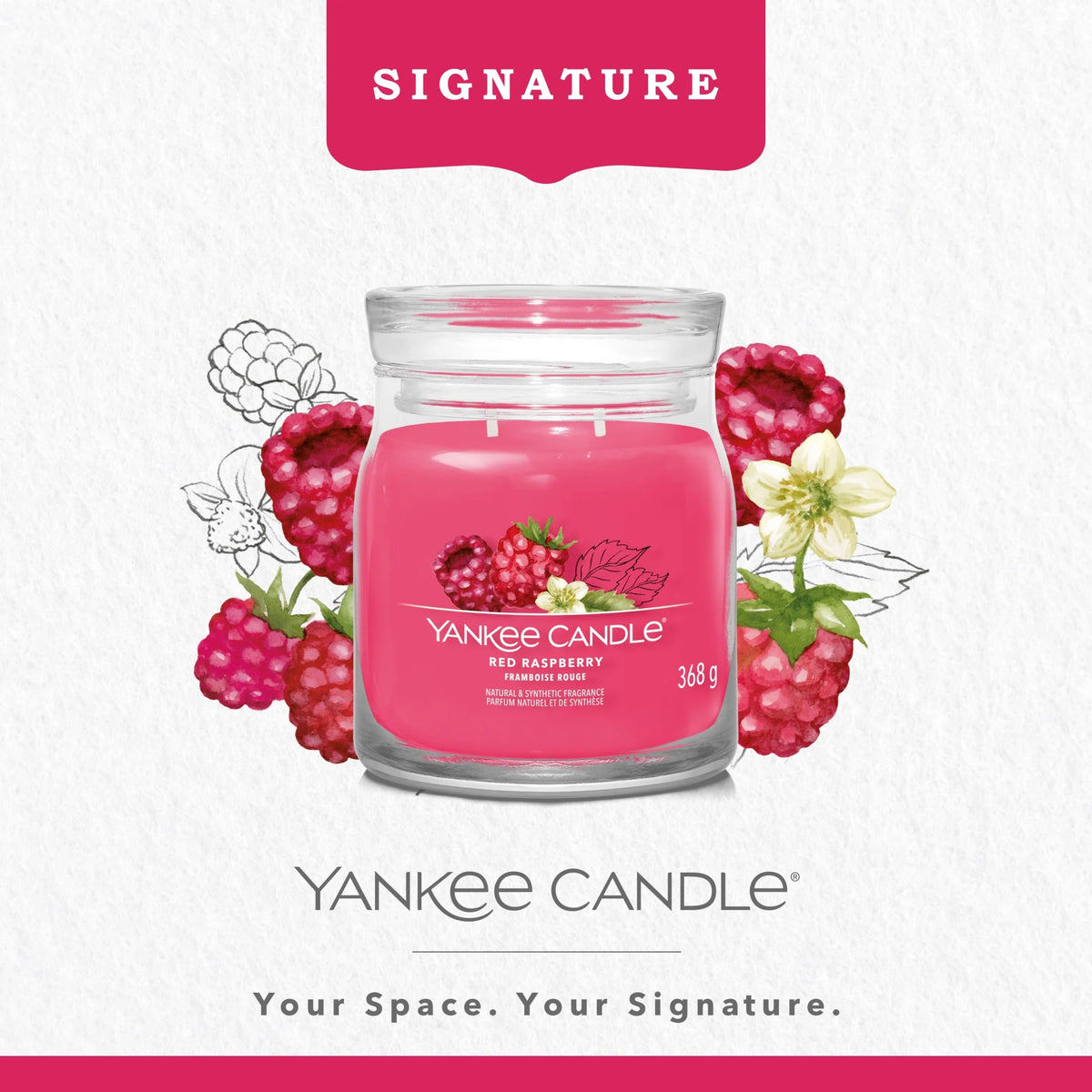 Signature Medium Jar Red Raspberry 368g by YANKee CANDLe
