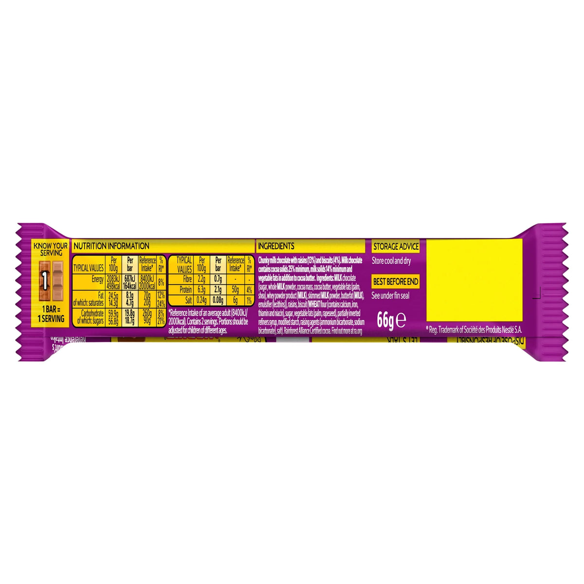 Yorkie Raisin & Biscuit Duo Chocolate Bar 66g by Nestle
