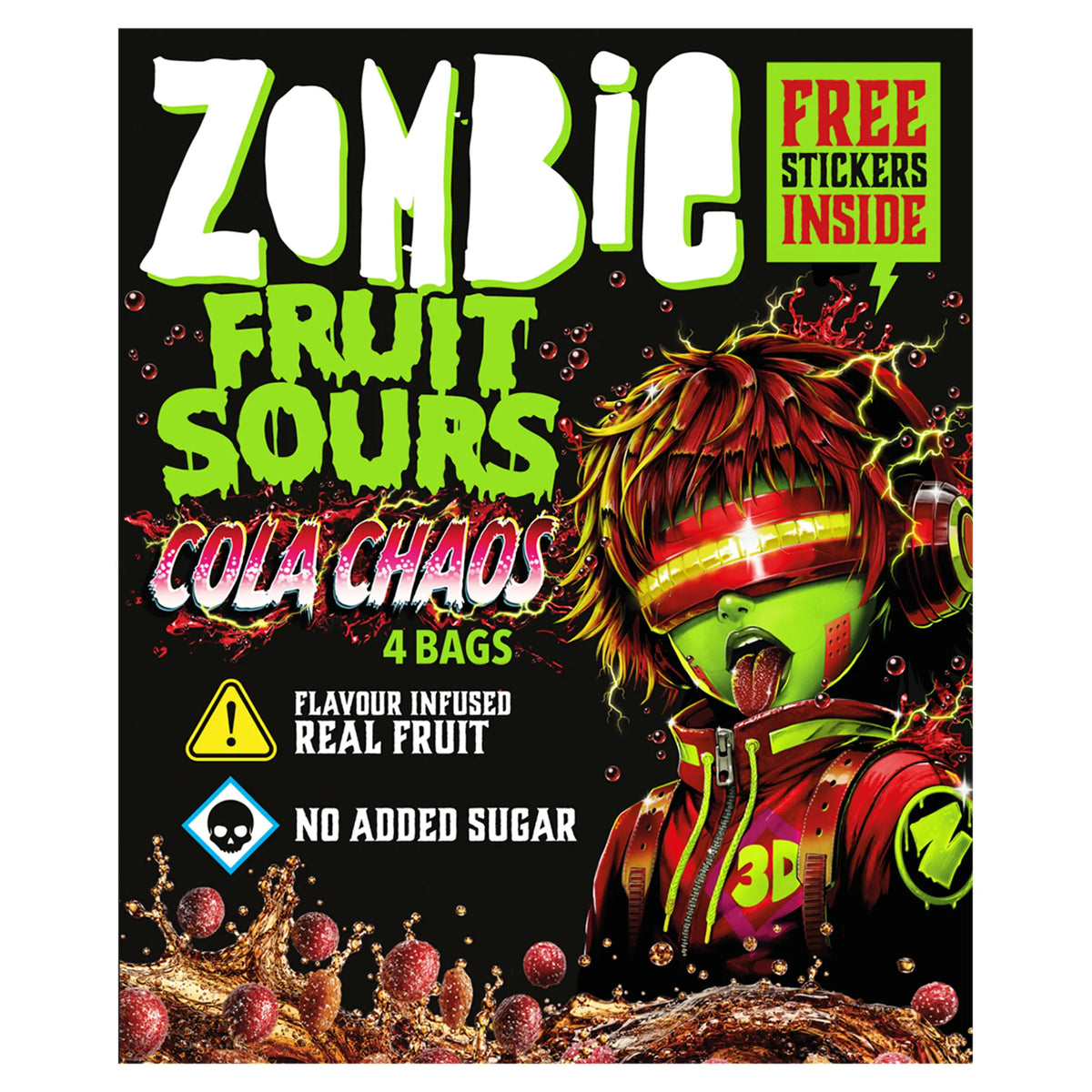 Fruit Sours Cola No Added Sugar 4x20g by ZOMBIE at The British Vault